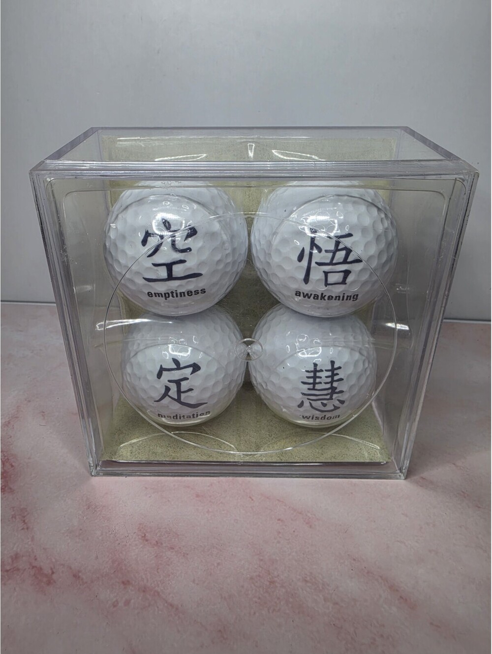 Zen Buddhism Japanese Kanji Golf Balls Display Set 4-Pack